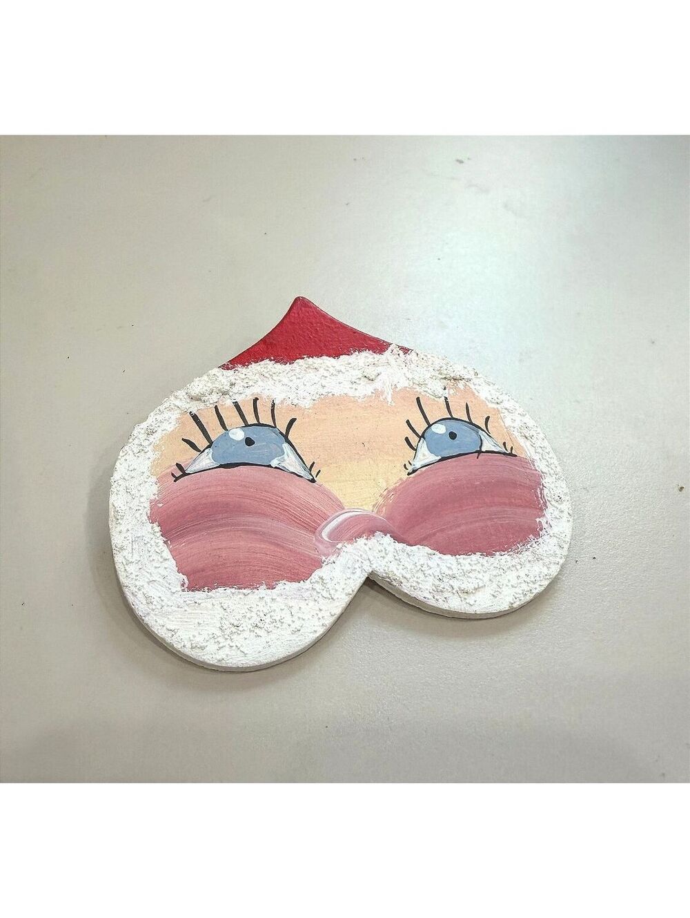 Hand-Painted Santa Claus Face Wooden Brooch Pin
